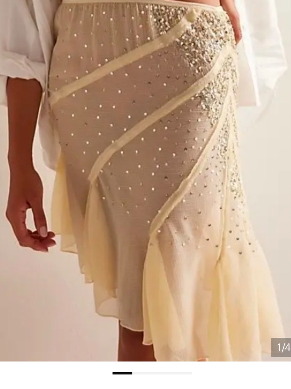 Free People Cream Sheer Embellished Midi Skirt - Picture 4 of 5